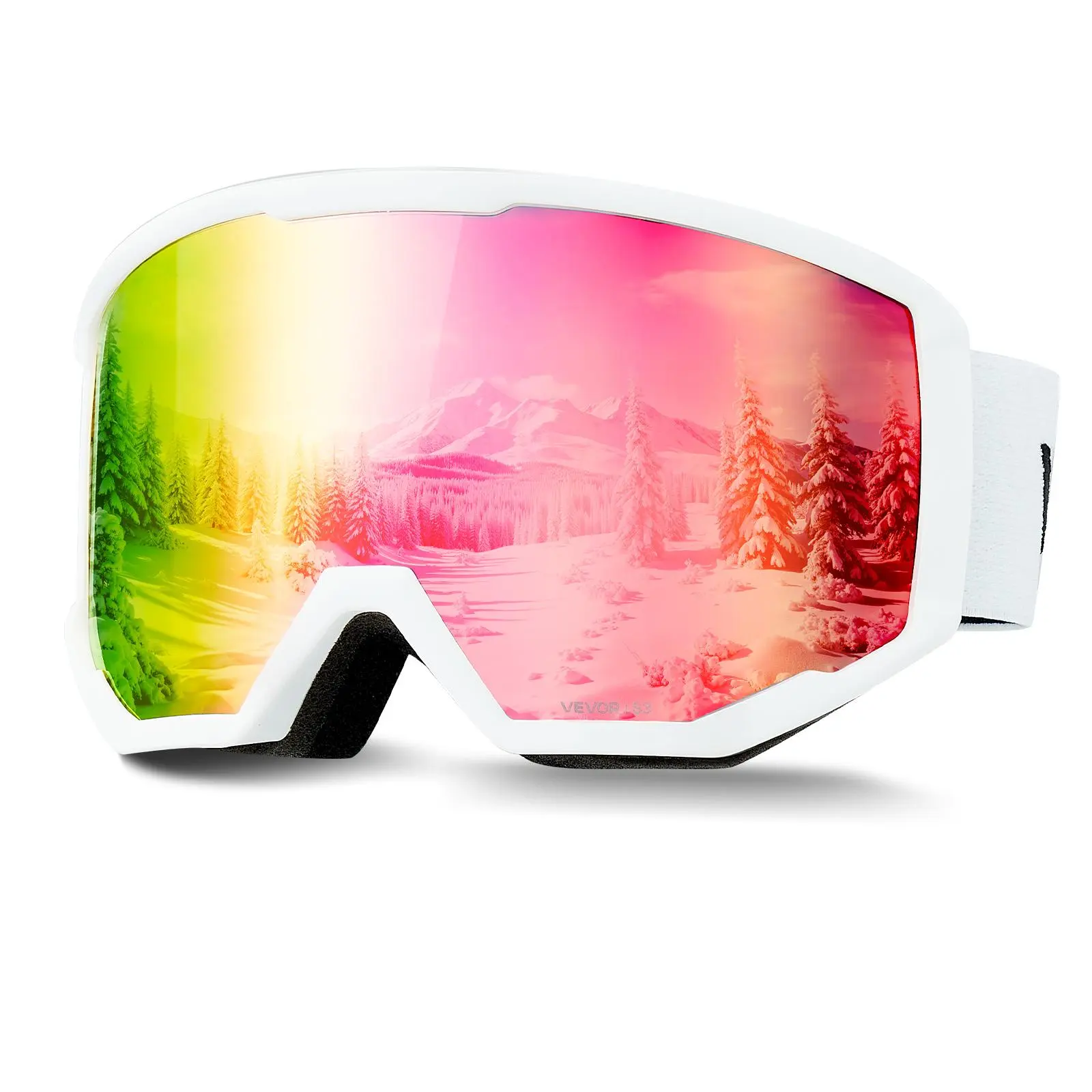 VEVOR OTG Eye-Friendly Ski Goggles for Men & Youth, Cylindrical Framed Design with Durable TPU Frame, Anti-Fog Vents, Breathable, Adjustable Non-Slip Strap, UV Protection for Snowboarding Skiing, Fits Glasses, Detachable Lens