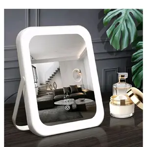 Upgraded Hollywood Lighted Vanity Mirror - 8"x10" Portable LED Cosmetic Mirror with 3 Color Lights, Dimmable, Smart Touch Control, 360° Rotation