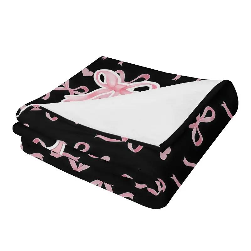 Alphabet A–Z print flannel throw blanket for teen girls, black/pink monogram flannel blanket, personalized gifts for daughter, women, ladies, custom blanket for bedding, bedroom, office
