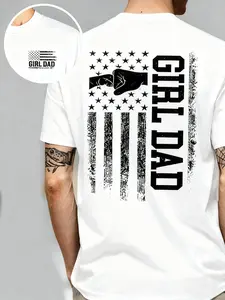 Men's Black "Girl Dad" American Flag Graphic Short T-Shirt, Fitted Menswear, Trending Casual Tee | #tiktokshopblackfriday #giftideas Stylish Patriotic Dad Shirt for Daily Wear & Father's Day/Christmas Presents