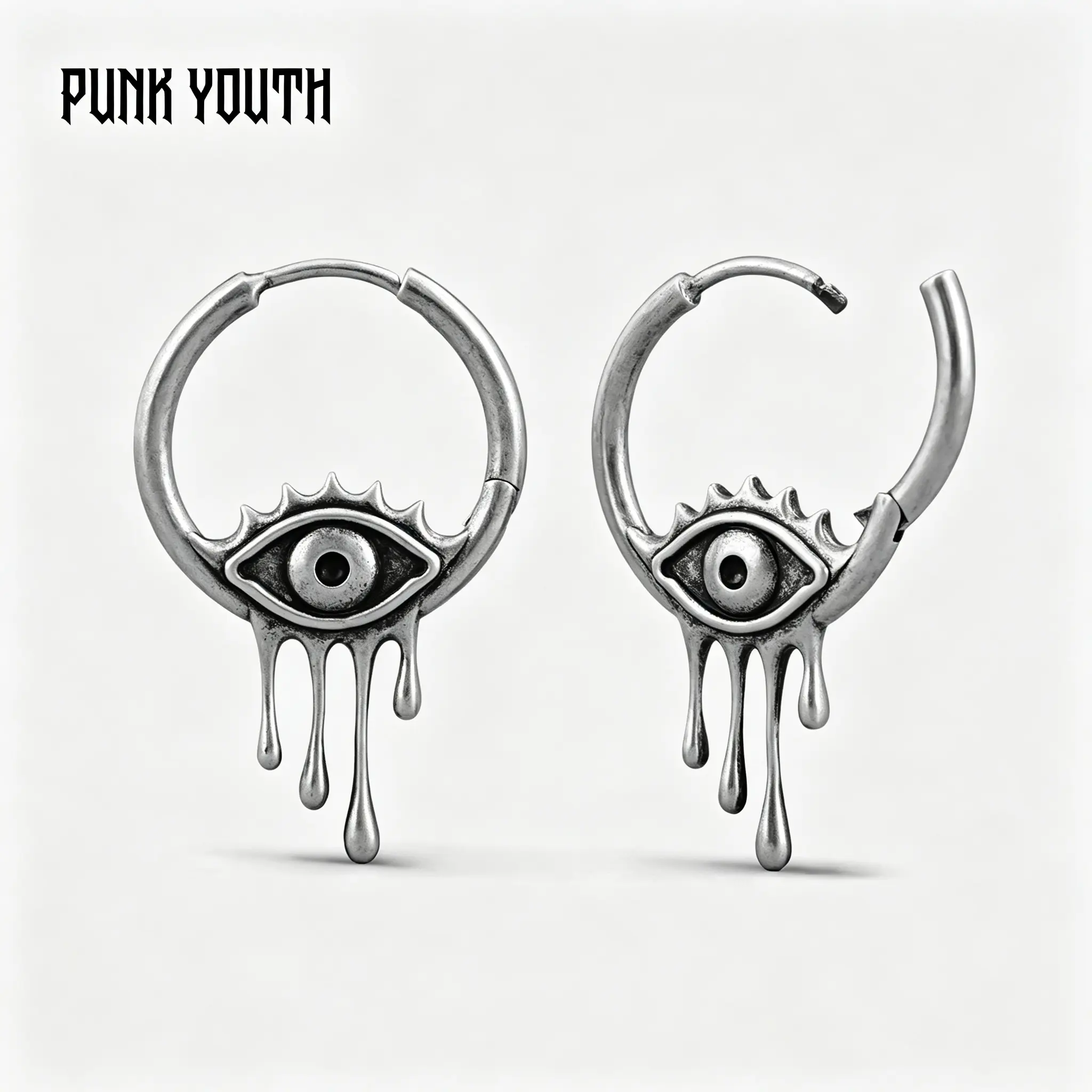 925 sterling silver post/ SURREALIST EYE EARRINGS/Dark Gothic eye earrings / Retro-style fringed cascading ear studs/ Daily outfit combinations / Gothic style styling / Punk street style / Dark-themed OOTD/Earrings, ear studs, ear accessories/unisex