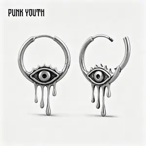925 sterling silver post/ SURREALIST EYE EARRINGS/Dark Gothic eye earrings / Retro-style fringed cascading ear studs/ Daily outfit combinations / Gothic style styling / Punk street style / Dark-themed OOTD/Earrings, ear studs, ear accessories/unisex