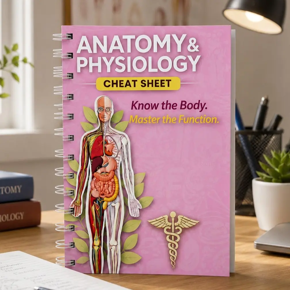 Anatomy and Physiology Cheat Sheet, A&P Nursing Study Guide, Human Anatomy Notes, 110 Pages + Bonus Medication Tracker