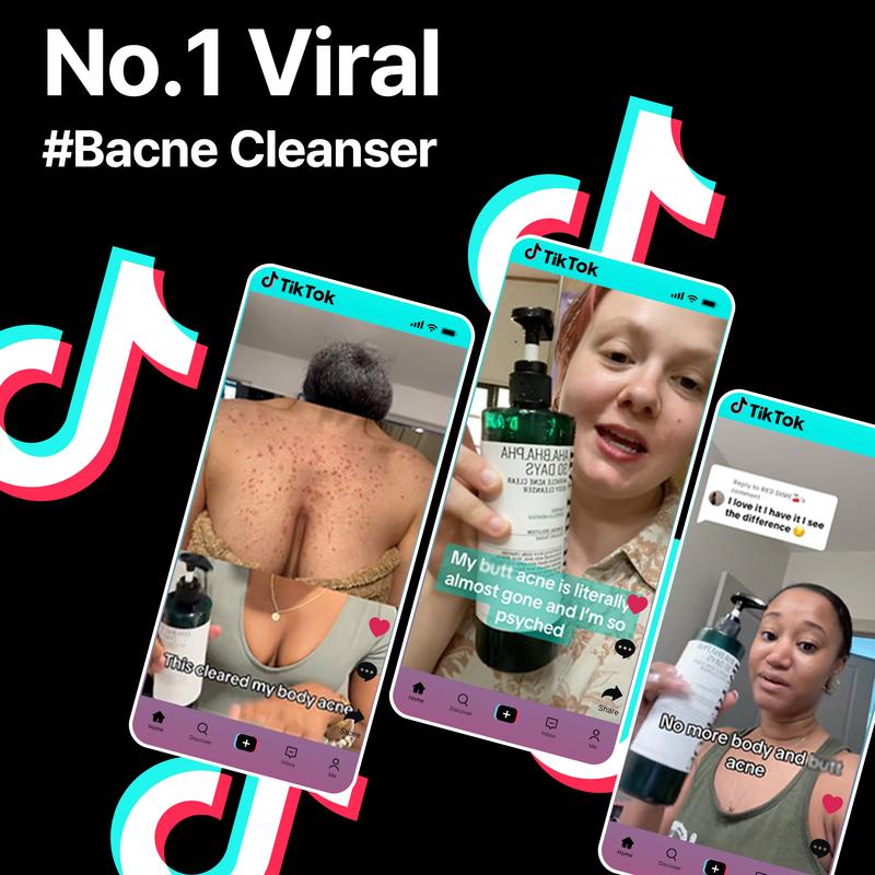 AHA BHA PHA 30 Days Miracle Acne Clear Body Cleanser 13.5oz - Body Odor Control & Back Acne Treatment - Gentle Exfoliating Body Wash - Korean Skincare