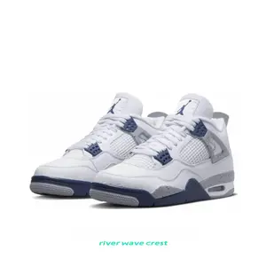 White Leather Midnight Navy Speckled Mid-Top Retro Basketball Shoes