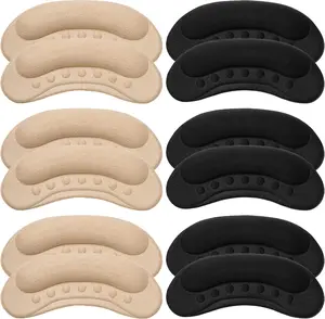 Heel Pads for Shoes that are Too Big, Heel Grips & Cushion Inserts for Women and Men, Non-Slip Heel Protectors to Prevent Blisters, Heel Slipping, Friction and Pain (6 Pairs, Beige/Black)