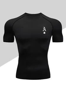 Men's Dragon Print Compression T-Shirt, Quick-Dry Breathable Stretch Fabric, Tight-Fitting Short Sleeve Top for Fitness and Outdoor Activities, Workout Rash Guard