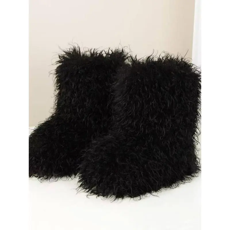 Women's Faux Fur Yeti Snow Moon Boots, Size 6, Winter Warm Ankle Boots, Fashion Outdoor Shoes, Cold Weather Footwear, Holiday Gift