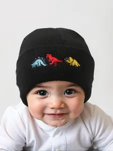 Dinosaur Embroidered Knit Hat for Babies & Toddlers, Warm Winter Beanie for Outdoor Activities, Casual Daily Commute Cap, Winter Skull Cap