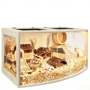 PROLEE Curved Window Hamster Cage Chewproof, 24"L x 15.8"W x 16"H Inches, Large Hamster Cages and Habitats, Openable Top with Curved Design Solid Built, Access for Hamster Gerbil Mouse