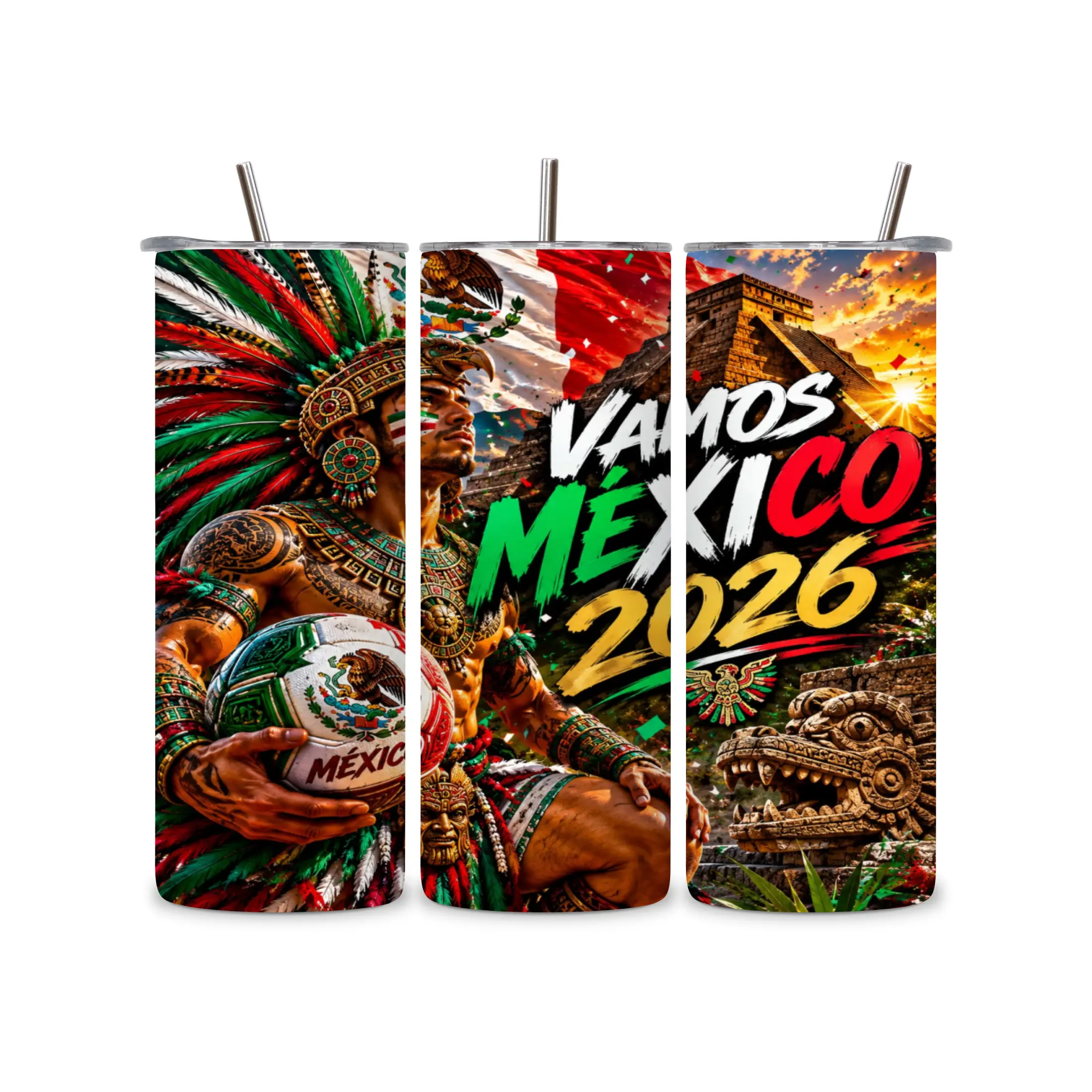 Azteca Mexico Soccer-Themed 20 oz Insulated Reusable Water Bottle, Portable Drinkware with Lid