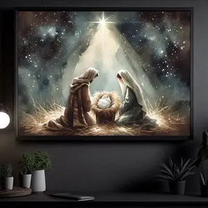 Holy Family Nativity Canvas Wall Art | Christmas "Birth Of Hope" Christian Gift (No Frame)