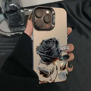 Black Golden Rose for Apple Iphone 14/15 Mobile Phone Case 11 12 12Pro 12Pm 13 13P 13Promax 14 14Pro 14Promax 14Plus 15 15Pro 15Plus 15Pm 16 16Pro 16Plus 16Promax Mobile Phone Case Protector Wireless