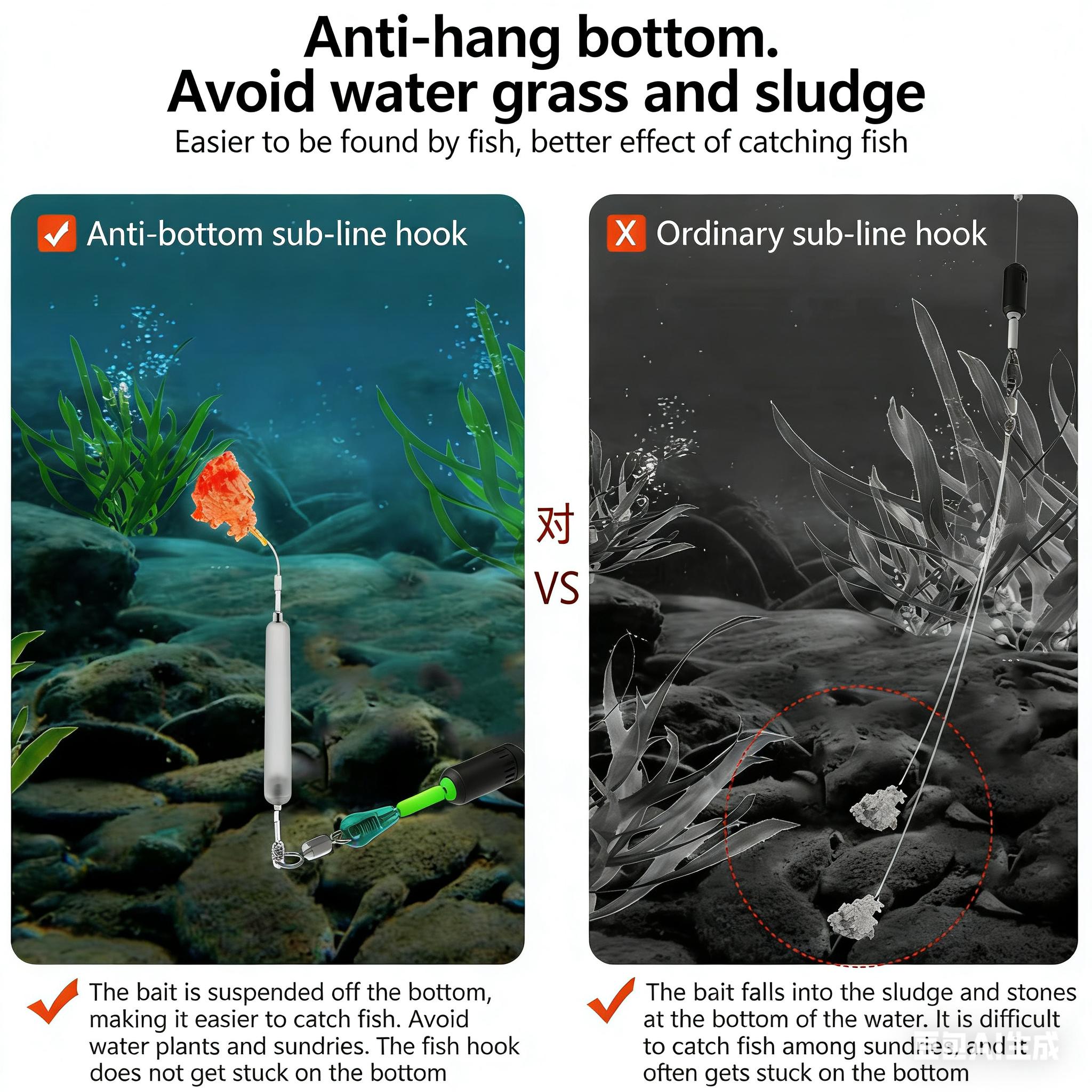 Pre-Tied Off-Bottom Carp Rig | No Float Adjustment | Iseama Gold Sode Hooks | Anti-Snag Weed & Mud Proof for Bass Trout