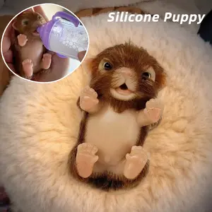 6 Inch Solid Silicone Reborn Dog Doll With Rooted Fur Soft Touch Feeling Washable Handmade Lifelike Realistic Reborn Puppy Doll For Family's Gift