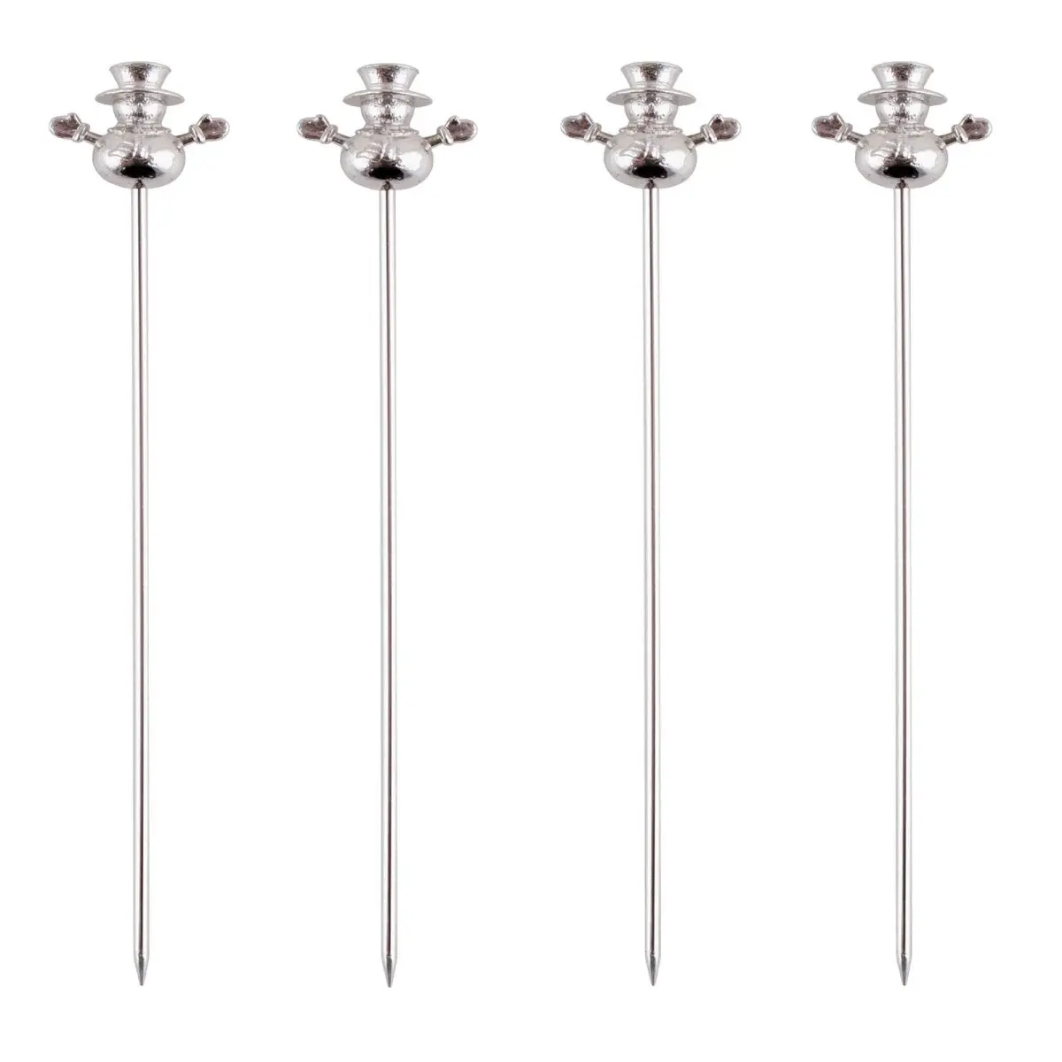 BarConic® Stainless Steel Snowman Cocktail Picks - 4-Piece Cocktail Sticks Set for Bar, Kitchen Use, Cocktail Cocktail Sticks