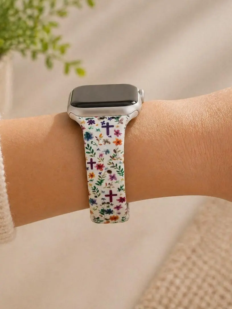 Floral Cross Watch Band – Faith Inspired Silicone Watch Strap – Cute Christian Watch Band for Women
