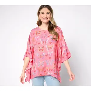 QVC Women's Love In Flight Butterfly Caftan Blouse Top
