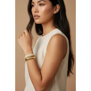 Renee Beige & Gold Roped Bangle Set