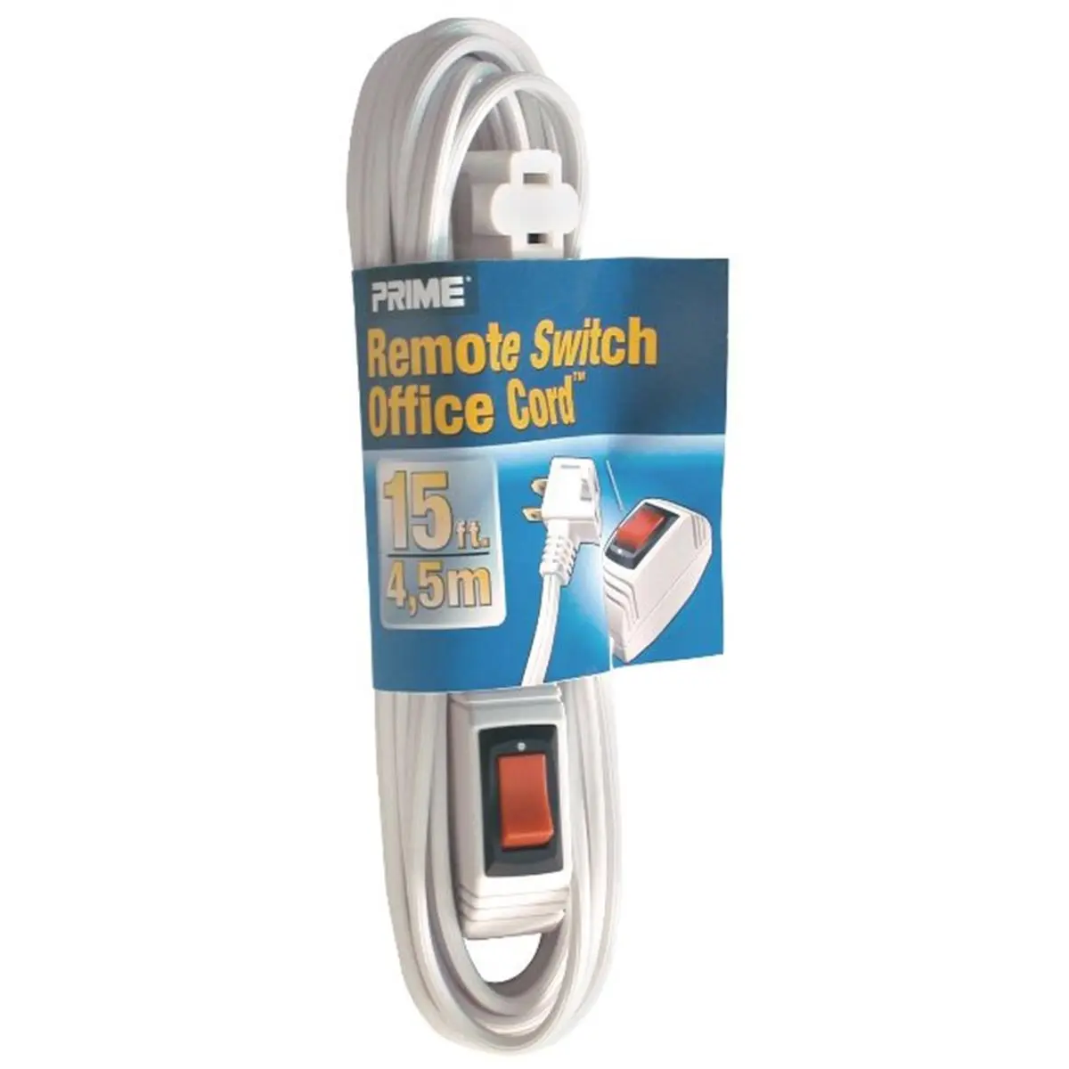 Prime 15 ft Extension Cord with Inline On/Off Light Switch, 16/2 Gauge SPT-2 Wire for Indoor Use, 2-Prong Plug, White, Functional Cord, Remote Switch Extension Cord