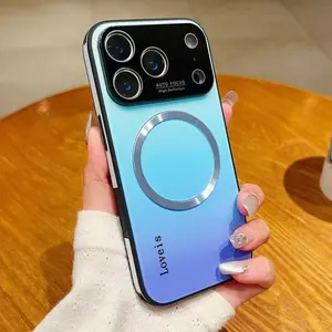 Magnetic Gradient Case for iPhone 17/16/15/14/13/12 Pro Max Luxury Tempered Glass Back MagSafe Compatible Scratch-Resistant Full Camera Lens Protector