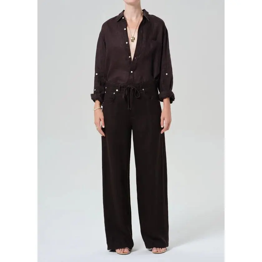 Citizen of Humanity Brynn Drawstring Linen Trouser in Chocolate