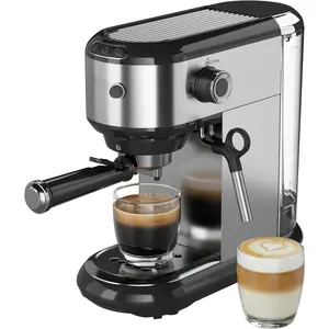 20 Bar Espresso Machine with Milk Frother, Compact Espresso Maker for Ground Coffee, Stainless Steel Coffee Machine with Steam Wand & 34oz Removable Water , 1450W for  & Office