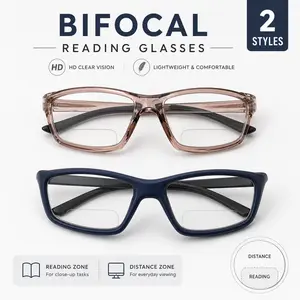 Bifocal Reading Glasses for Men Women, 2 Style Lightweight Readers, HD Clear Vision Dual Zone Eyeglasses for Distance & Close-Up Reading