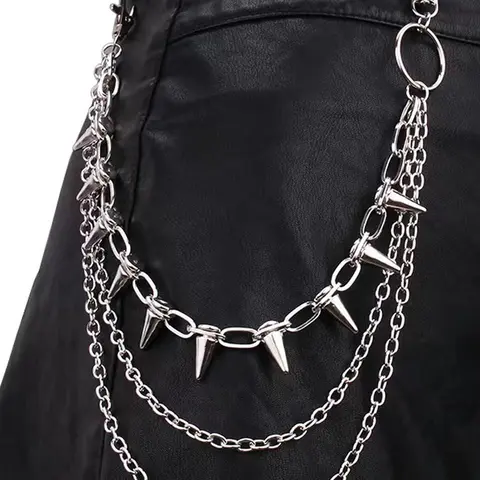 Punk Style Chain Belt, Studded Belt Buckle, Fashionable Stainless Steel Layered Belt for Women & Men, Trendy All-match & Exquisite Belt for Birthday Gift, Belt With Buckle, Belts Men