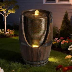 Large Outdoor Water Fountain with LED Lights 24.8 Inch Freestanding Waterfall Fountain for Garden Patio Yard Deck Decorative Outdoor Water Feature
