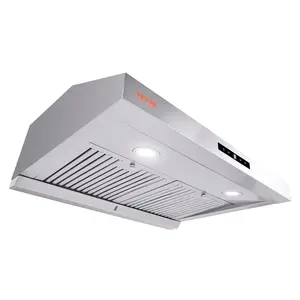 VEVOR Under Cabinet Range Hood, Dual Motors Ductless Kitchen Stove Vent, Stainless Steel Permanent Filter with 3-Speed Exhaust Fan, 2 Baffle Filters, LED Lights, Touch Control Panel, Silver (30 inch)