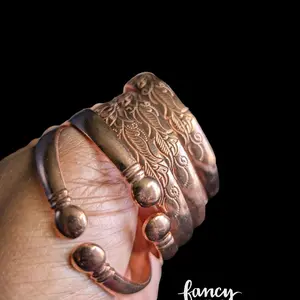 Solid Copper Lotus Flower Bangle with Ball Ends