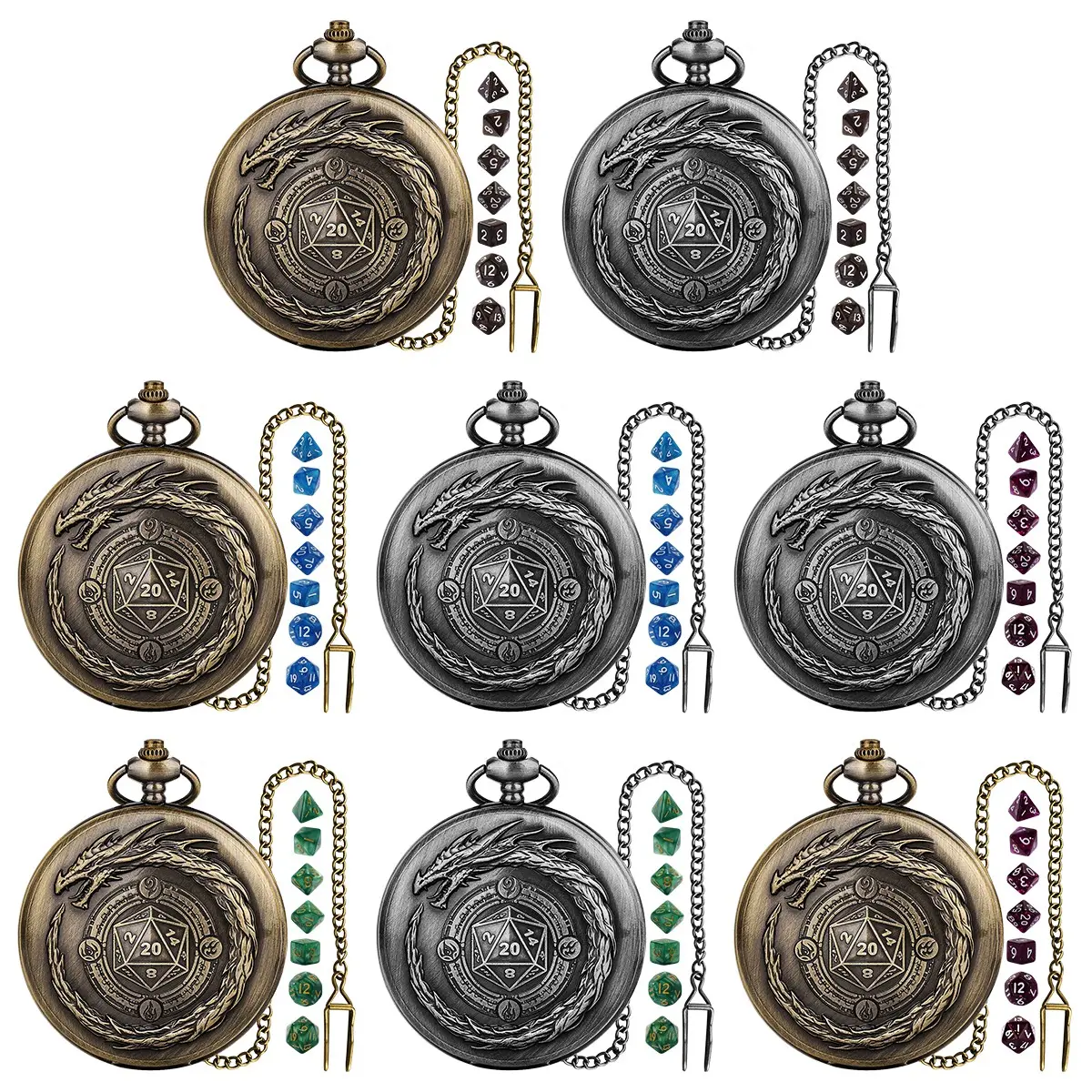 Dragon Tail D20 Dice Center Pattern Large Pocket Watch Case, Acrylic Mini Polyhedral Dice Set, Perfect for Gaming Accessories
