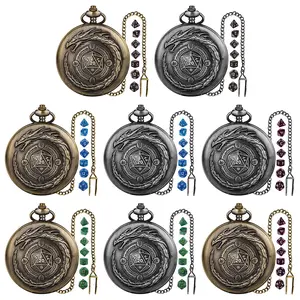 Dragon Tail D20 Dice Center Pattern Large Pocket Watch Case, Acrylic Mini Dice Set, Perfect for Gaming Accessories