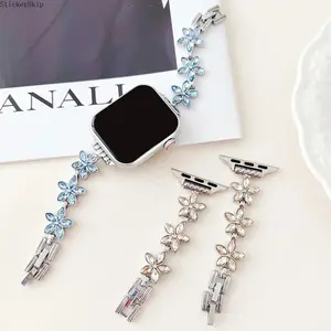 2026 NEN Flower Design Watch Band & Earrings, Rhinestone Decor Watch Band & Earrings, Fashionable Wearable Accessories Compatible with Apple Watch Series, Smart Watch Straps