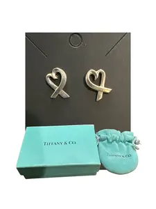 Pre-owned Tiffany & Co Sterling Silver Heart Earrings with Box and Dustbag