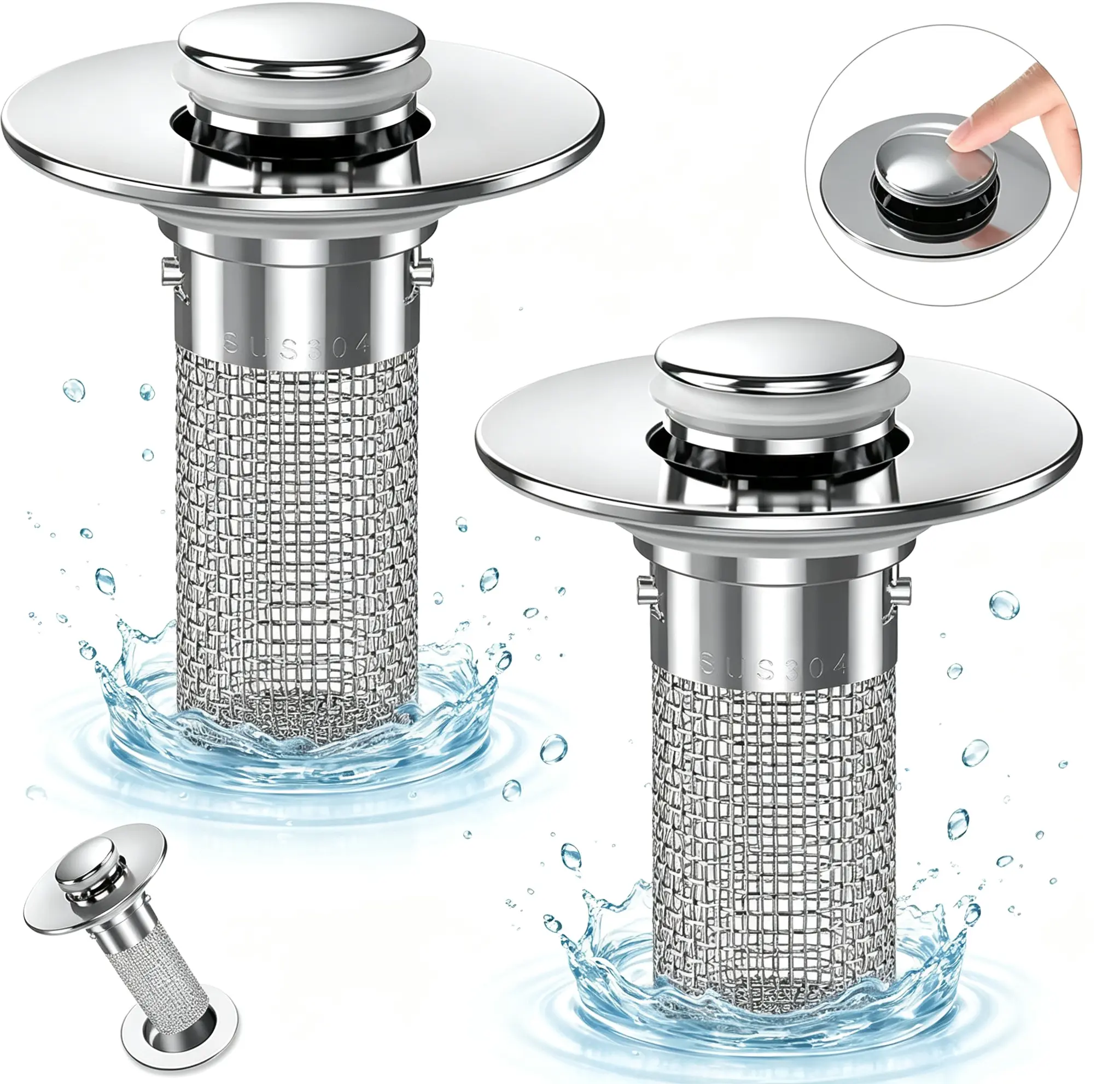 Bathroom Sink Drain Strainer, Pop Up Sink Drain Strain, Bathroom Sink Stopper with Removable Stainless Steel, Filter Basket Hair Catcher Hair Catcher