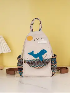 Boho Ethnic Original Design Cartoon Whale Goose Backpack, Cute Versatile Backpack, Fashion Cute Multilayer Flap Chest Bag, Unisex Two-In-One Shoulder Bag