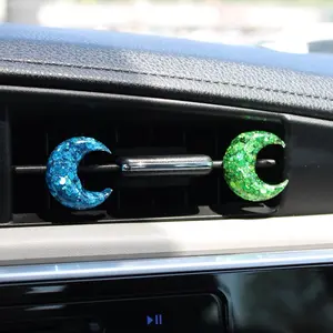 2PCS Crescent Moon Car Vent Clips Glitter Blue & Green Car Decor Aesthetic Auto Accessories