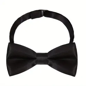 1 piece Youth Bow Tie - Solid Black, Navy Blue, Burgundy |   960g/m² Polyester, Pre-tied Elegant Academic Style Suitable for Boys Aged 3-14 |   Durable and comfortable, suitable for school events, performances, and banquets