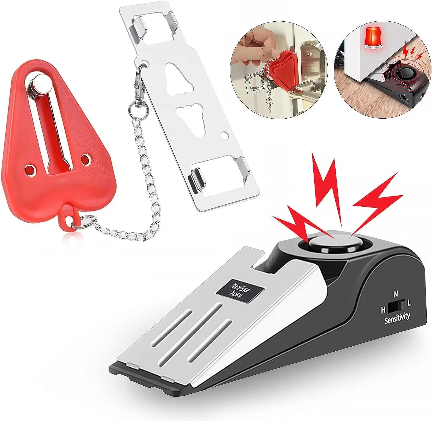 Portable Door Lock & Door Stop Alarm,Dual Protection Security Device Pocket Door Stopper Self Defenses Tools for Hotel Home Apartment House Red/Black