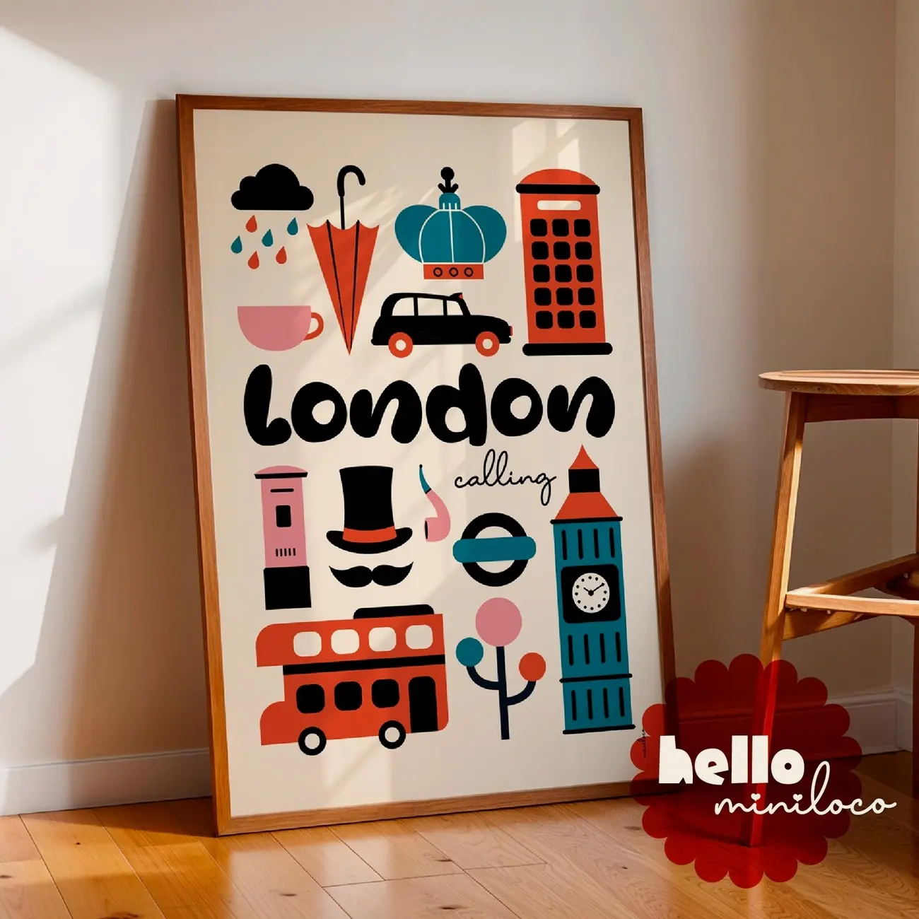 London City Art Print, UK Colorful Retro Travel Poster,  | Framless Poster O