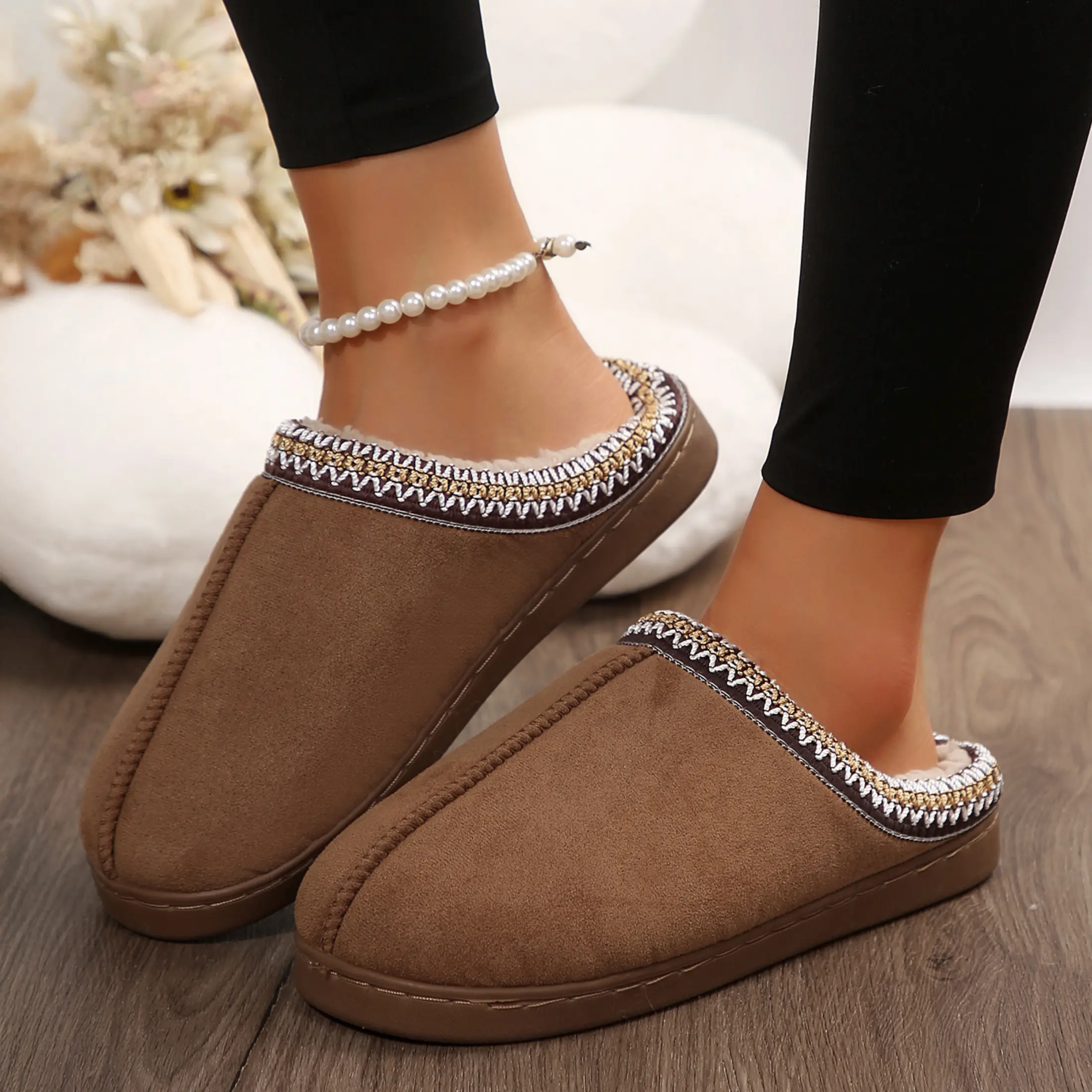 Women's Plush Lined Warm Home Slippers - Soft Sole, Non-Slip Mute Shoes Women Winter Slippers
