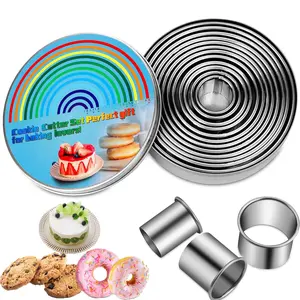 12 Pieces Biscuit Cookie Cutter Set With Tin Box Biscuit Plain Edge Round Cutters Metal Ring Baking Molds, Stainless Steel Cookie Dough Biscuit Muffins Cutters in Graduated Sizes