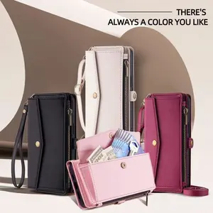 Wallet Case For iPhone 17 16 Pro Max 15 14 Plus 13 12 Leather Phone Case with Card Holder Kickstand & Wrist Strap Cover Magnetic Closure Flip Handbag Zipper Purse Shell for Women