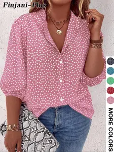 【Plus Size】Ditsy Floral Print Button Front Shirt Blouse, Casual Bishop Sleeve Top for Daily Wear, Women's Plus Clothing for All Seasons