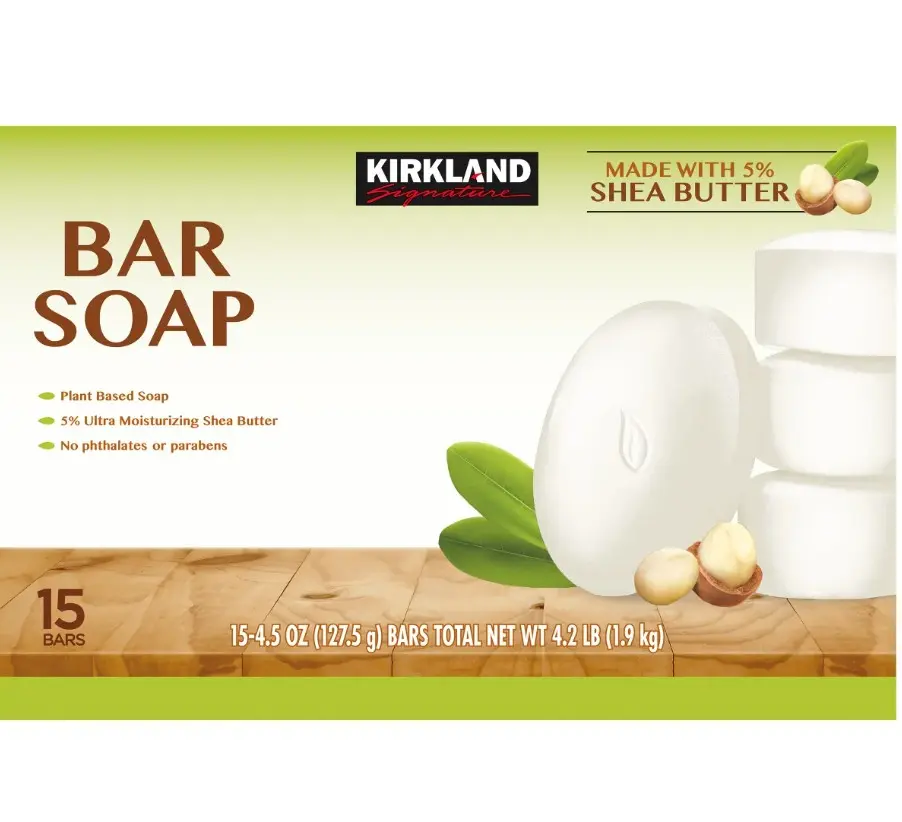 Kirkland Signature Bar Soap with Shea Butter, 15 Bars, Fresh Clean Scent, Made with Sustainable Palm and Coconut Oil, Moisturizing Shea Butter