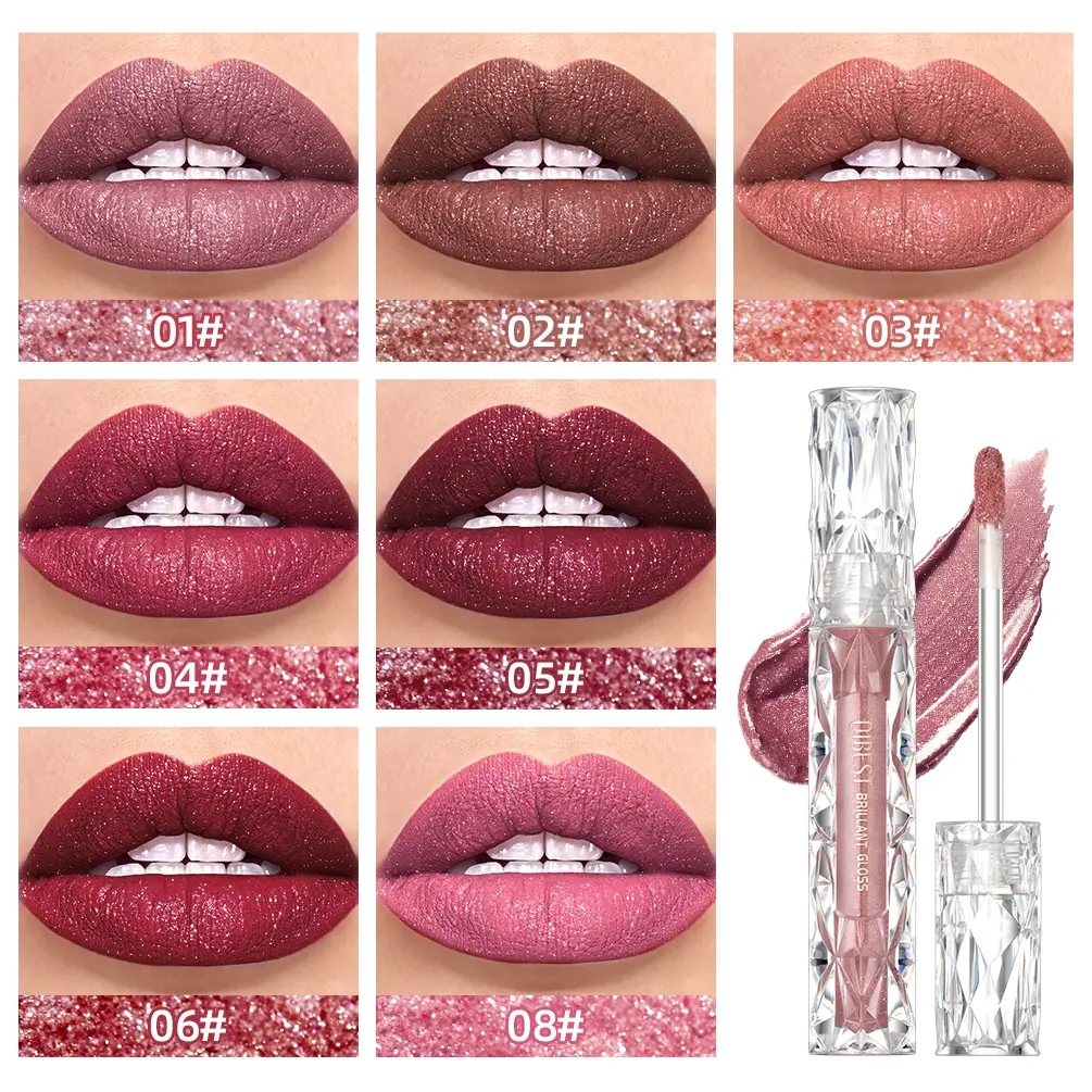 10 Color Metallic Pearl Fine Glitter Lip Gloss, Diamond Liquid Lipstick No Smudge, Glitter Lipgloss