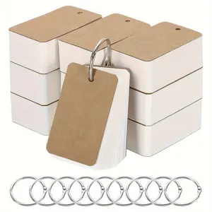 4 Blank Flash Cards with Loose-leaf Ring - 2.76inchx1.57inch Mini Index Cards - Kraft Paper Study Cards - Easy Flip Small Sticky Notes