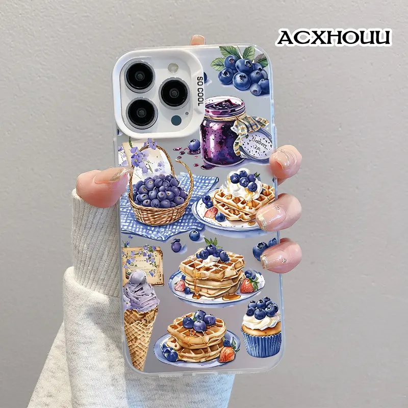 Compatible for iPhone 17 16 E Pro Max 15 Plus 14 13 12 11 XS XR Case Blueberry Dessert Collection Soft TPU Shockproof Protective CASE